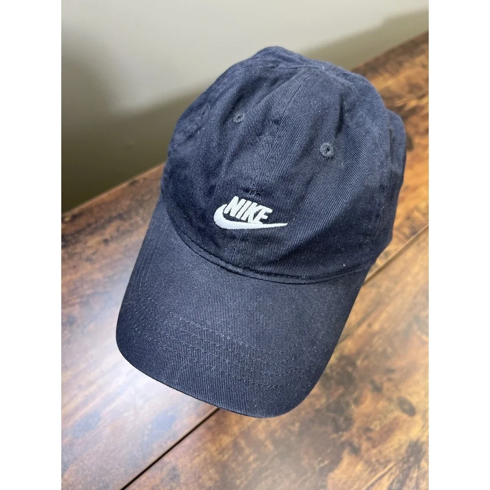 Toddler Nike Black Adjustable Baseball Cap Hat White Swoosh Logo Unisex 2t-4t